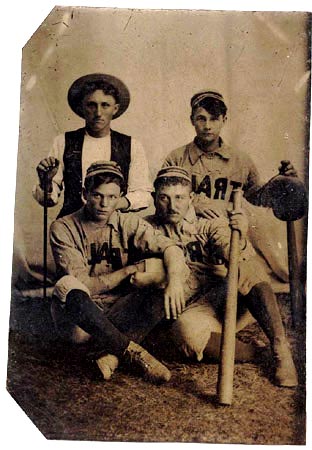 19th Century Tintype Team Photo Thick Bat