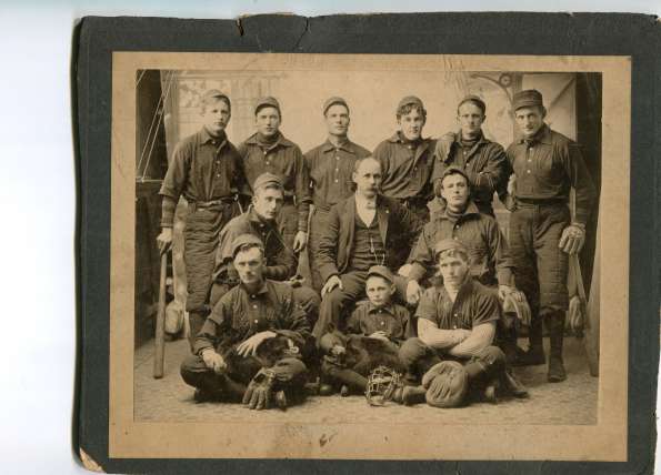 Early Base Ball Team in Black Uniforms with Kid Mascot and Bear Cubs