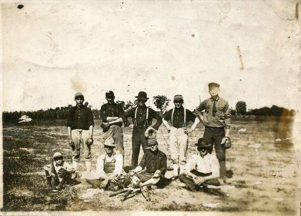 Early Base Ball Team on Field with Gloves