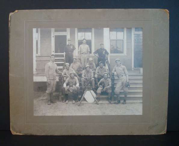Early Base Ball Team on Porch with Dog Mascot