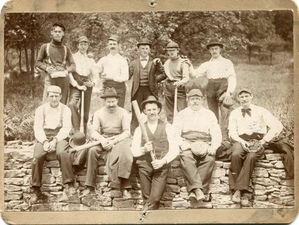 Early Base Ball Team on Stone Wall
