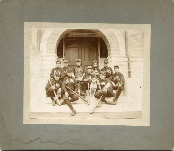 Gilbert Base Ball Team with Dog Mascot and Webless Glove 1899