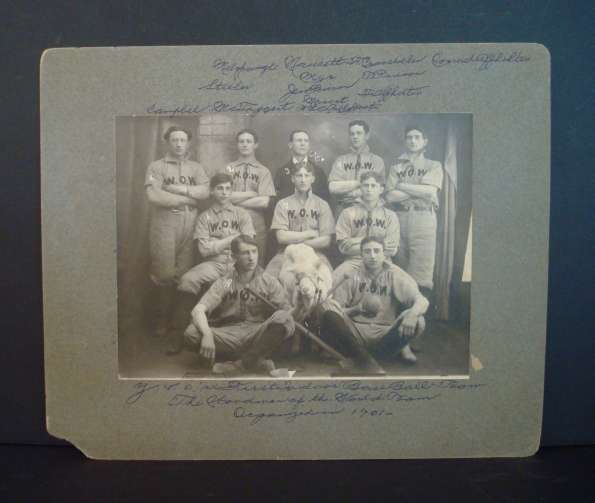 W.O.W. First Indoor Base Ball Team The Woodmen of the World Team Organized in 1901 with Goat Mascot