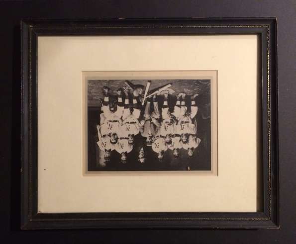 Early Base  Ball Team with N on Full Collar Uniforms and Lots of Equipment