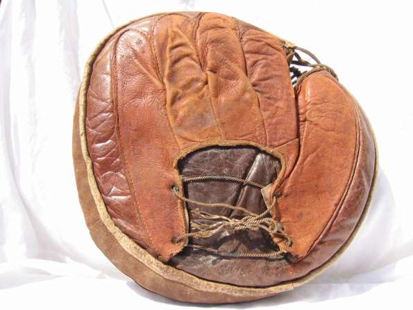 Early 1900's Sewn Pocket Catchers Mitt Hook & Eye Back Back