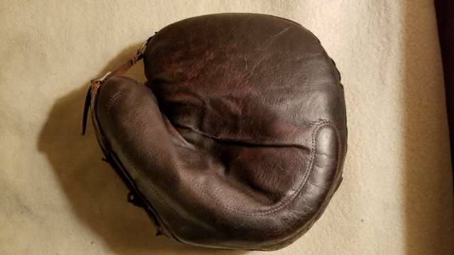 Early 1900's Adjustable Heel Crescent Catchers Mitt Front