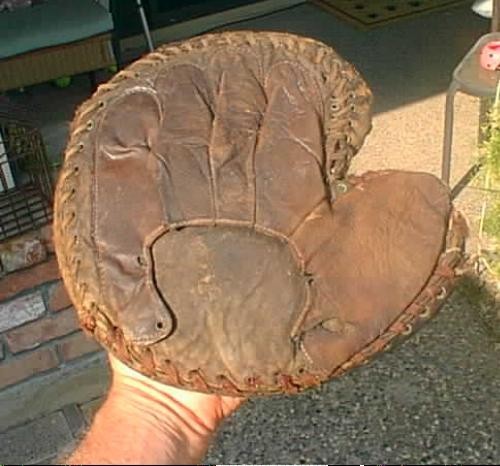 Early 1900's Grommet Web Crescent Catchers Mitt Youth Brown Back