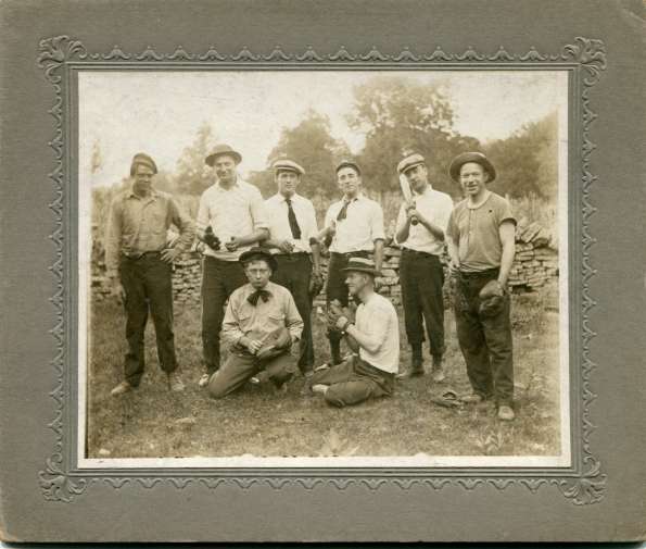 Early Base Ball Team With Gloves